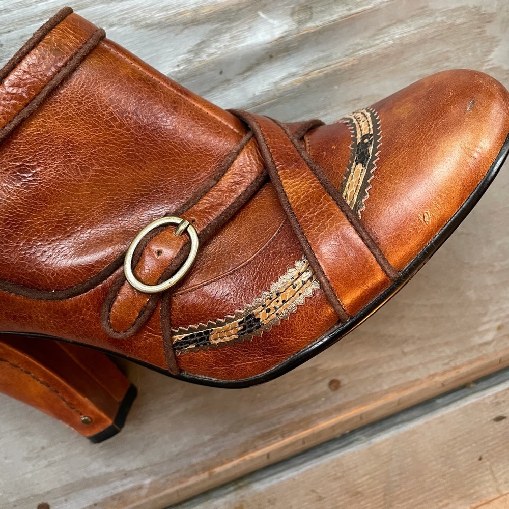 Women's Tan Leather Ankle Booties with Decorative Straps - Picture 6 of 8